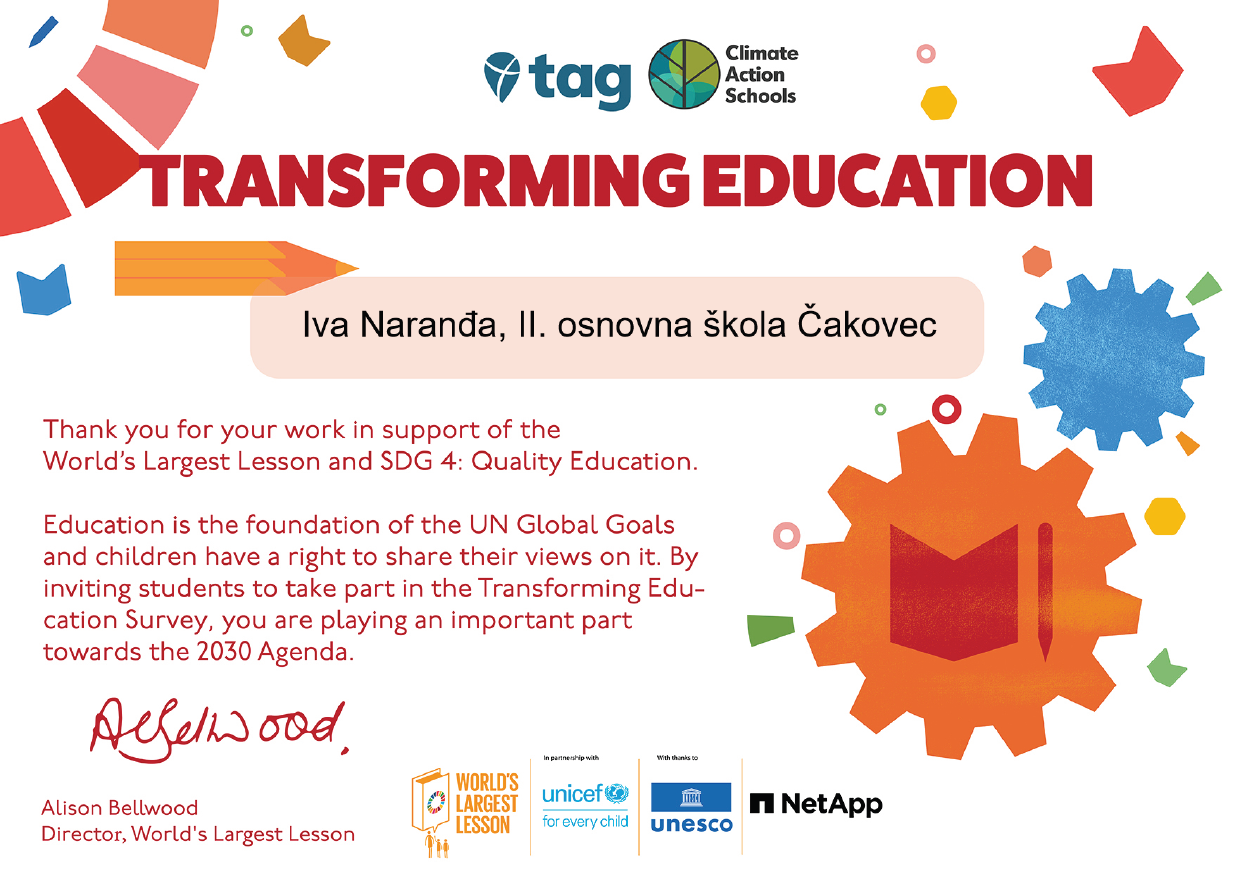 Transforming Education certificate